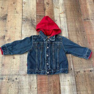 Levis Baby Denim Jacket with Red Hood Size 18M 100 Percent Cotton My First Levis